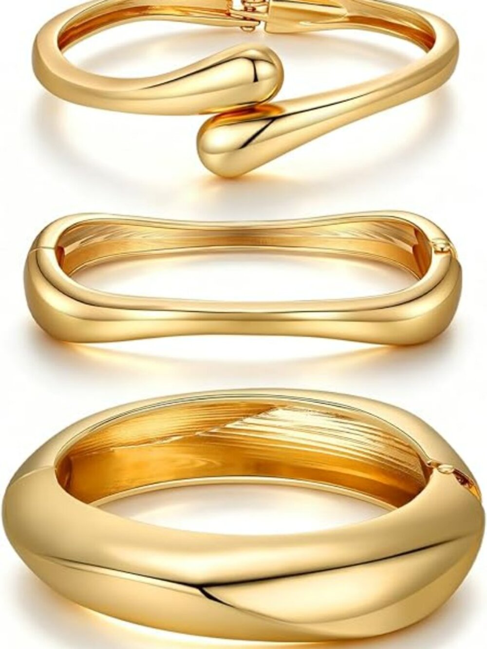 Chunky Gold Bangle Bracelets for Women Trendy 14K Gold Plated Cuff Bracelet Set